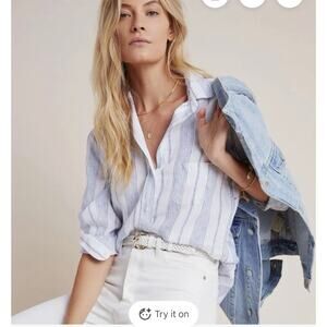 Grayson Hero Blue White Striped Cotton Blouse Sz 2